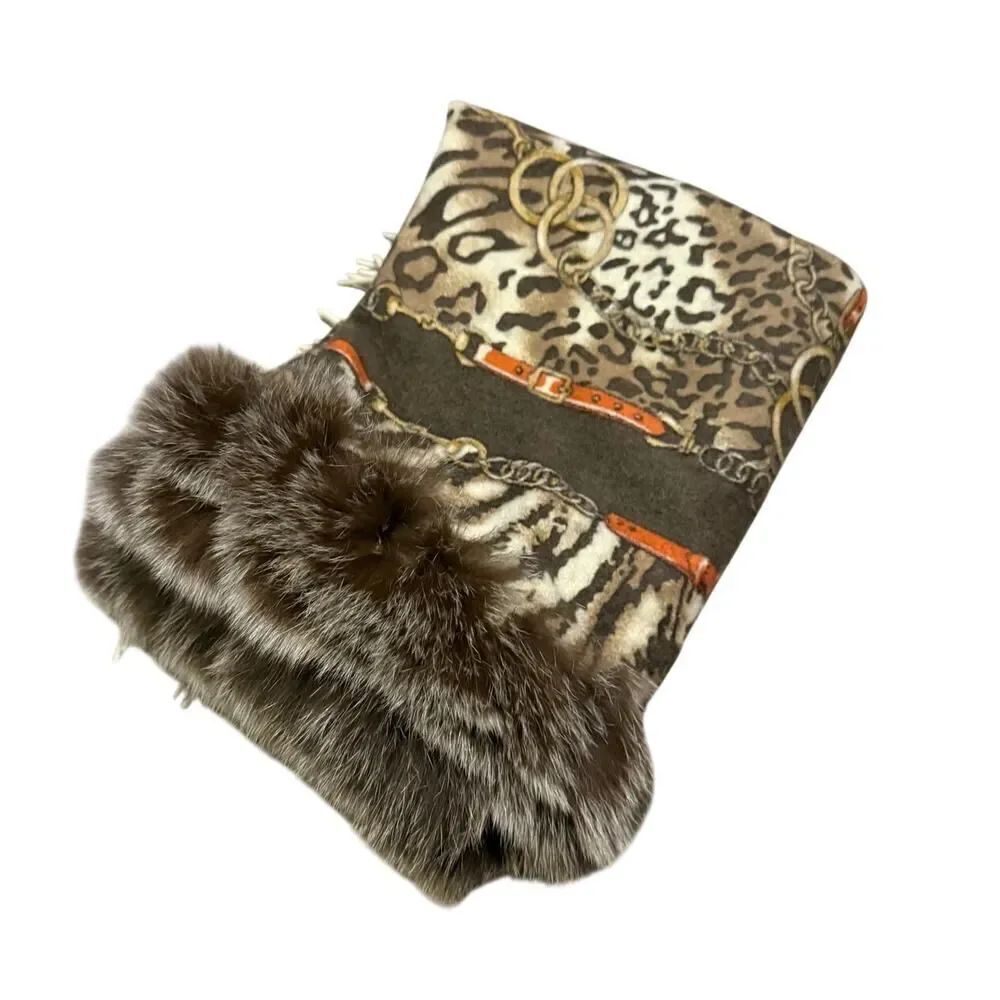 Diana Rosh Cashmere Wool Stirrups Wrap with Rabbit Trim